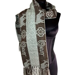 Alpaca Andes Woven Scarf Gray Brown Llama Geometric Fringe Winter Wrap